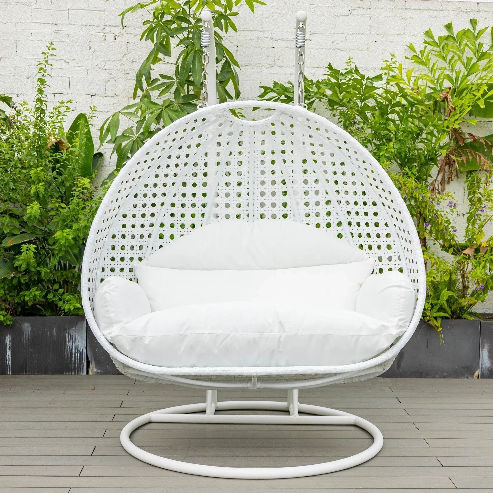 Modern White Wicker Hanging Double Seater Egg Swing Chair - Elax Furniture
