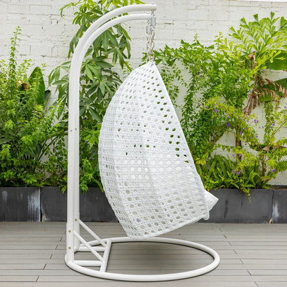 Modern White Wicker Hanging Double Seater Egg Swing Chair - Elax Furniture