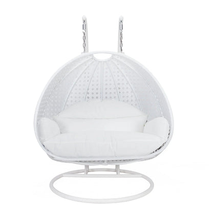 Modern White Wicker Hanging Double Seater Egg Swing Chair - Elax Furniture