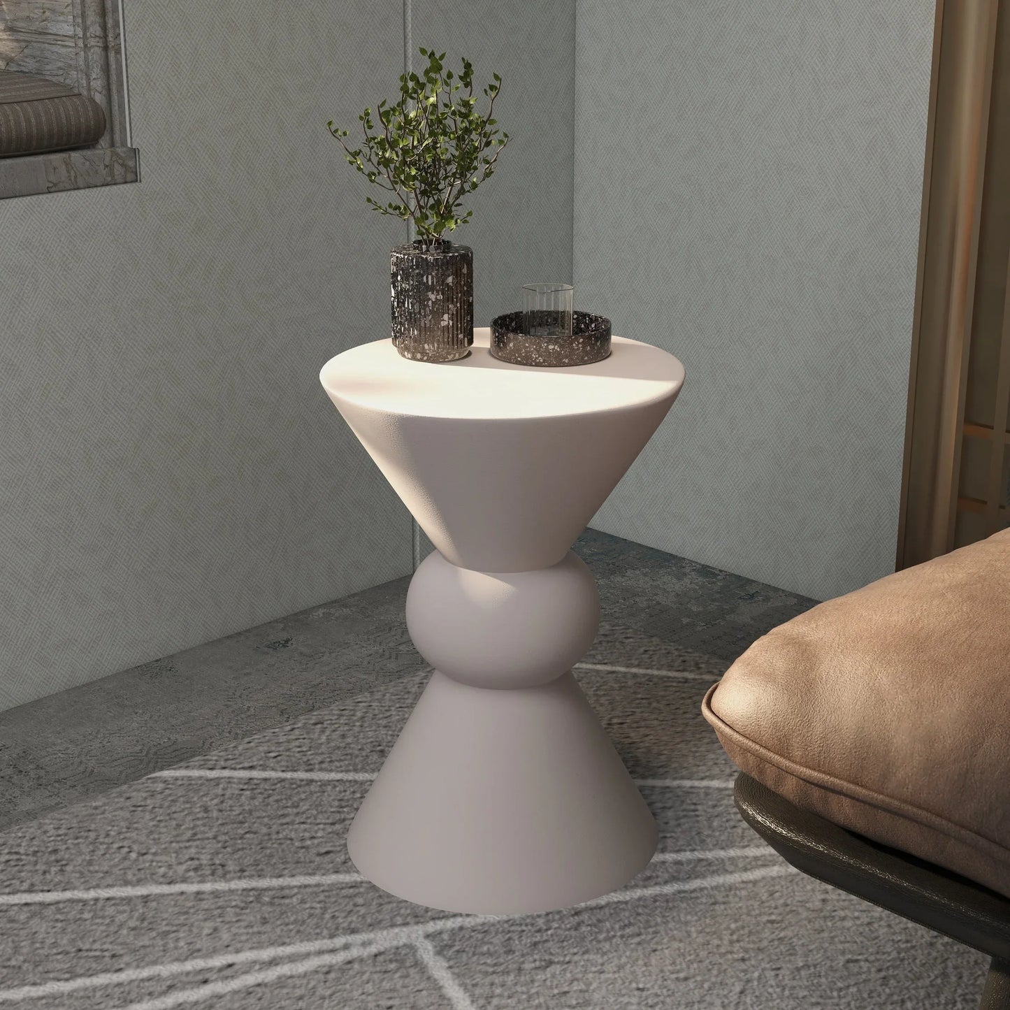 Echo Side Table with Weather-Resistant Fibersone Top Round Accent Table - Elax Furniture