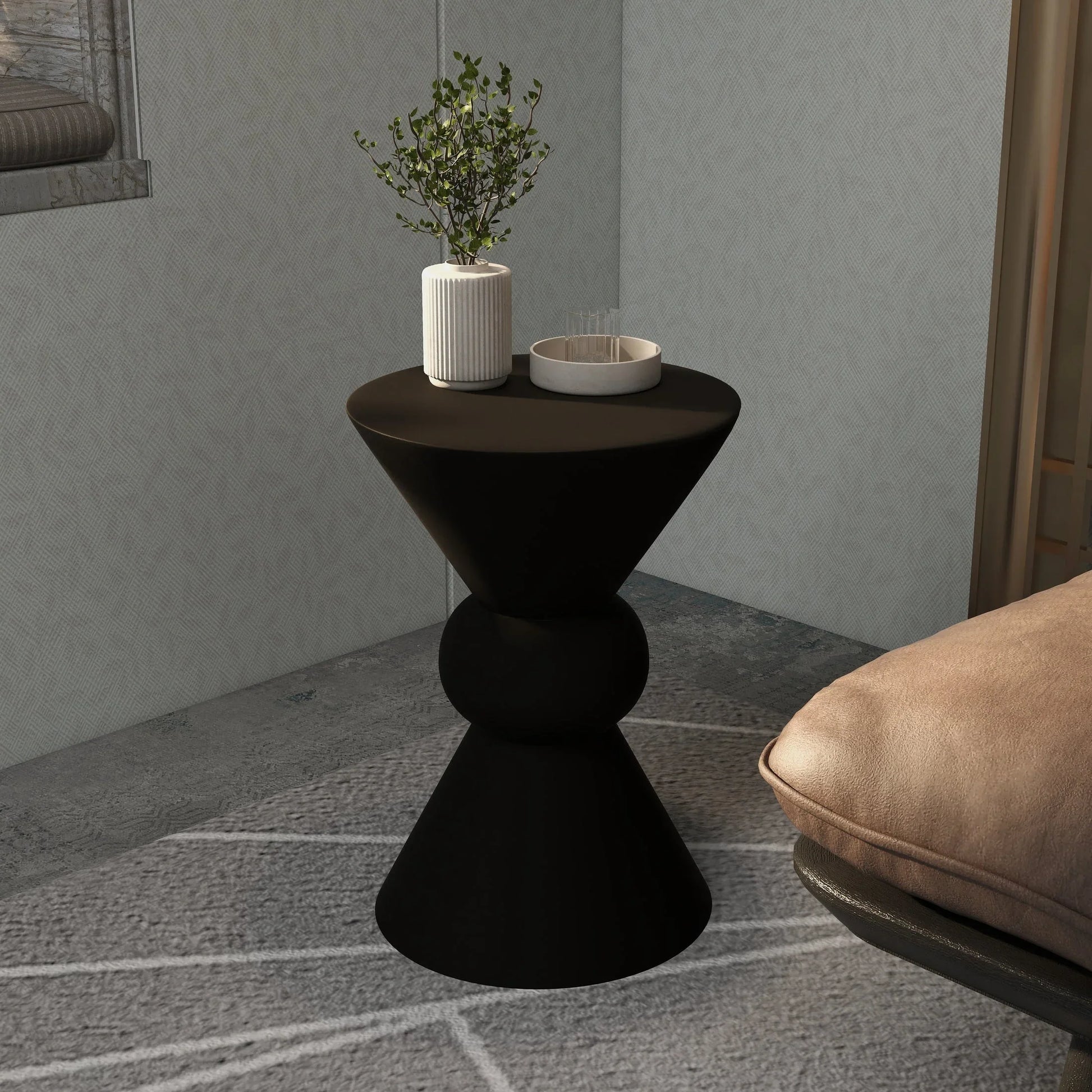 Echo Side Table with Weather-Resistant Fibersone Top Round Accent Table - Elax Furniture