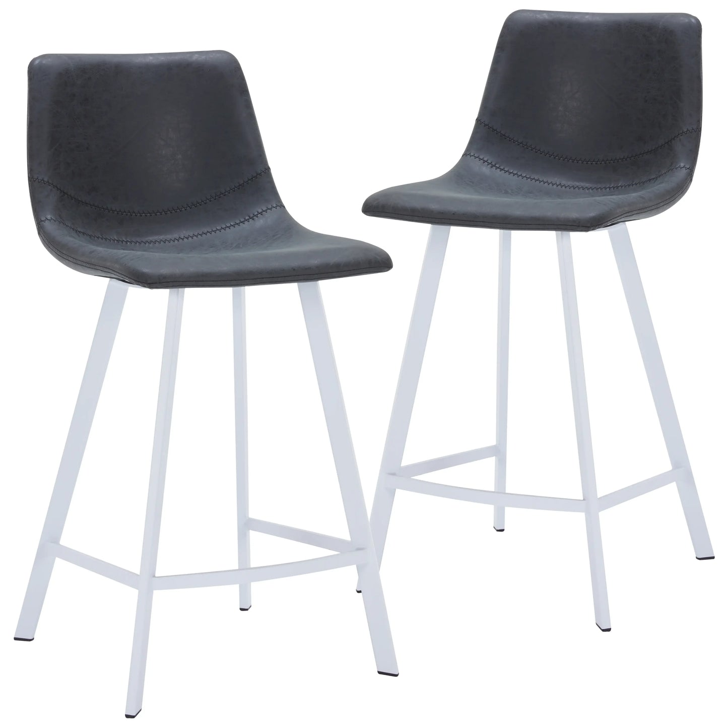 Elland Counter Stool in Leather Padded Seat in White Stainless Steel Set of 2 - Elax Furniture