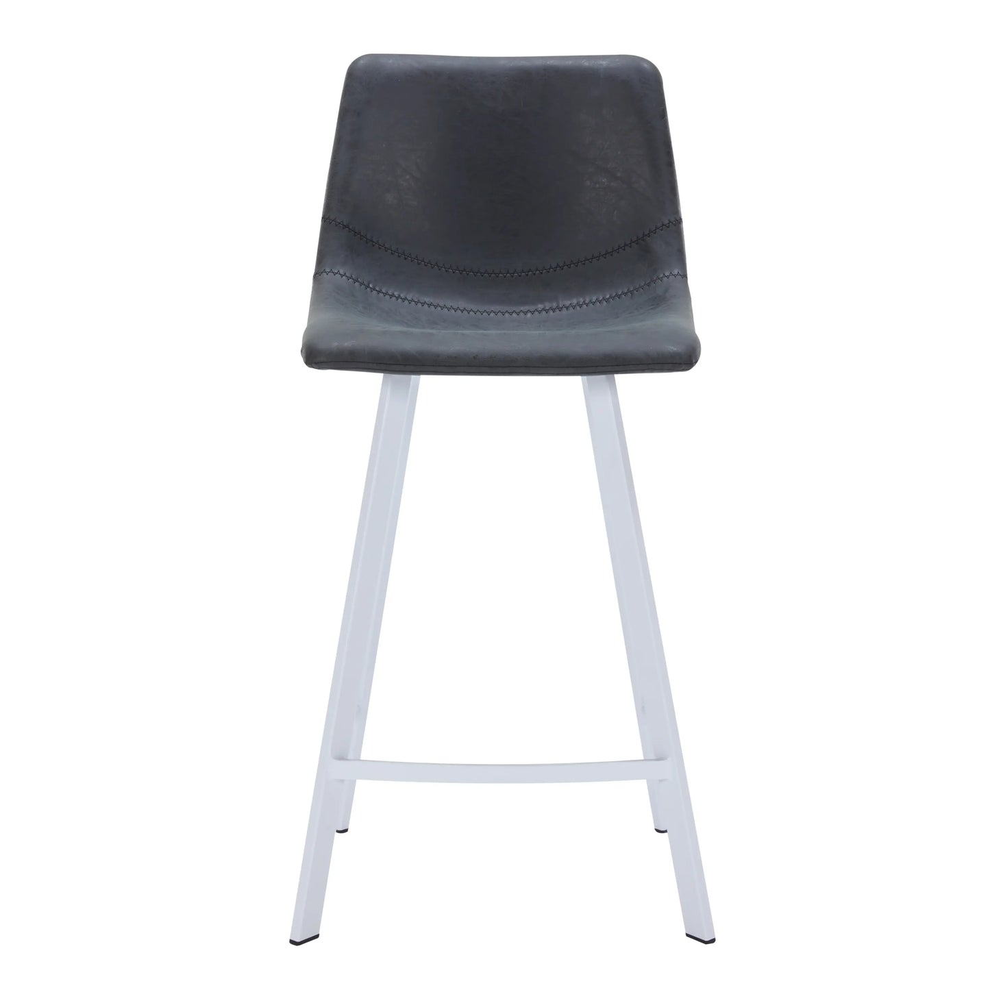 Elland Counter Stool in Leather Padded Seat in White Stainless Steel Set of 2 - Elax Furniture