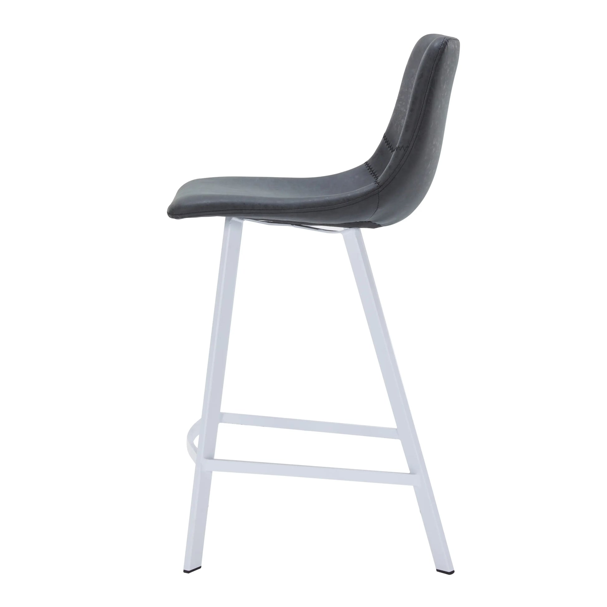 Elland Counter Stool in Leather Padded Seat in White Stainless Steel Set of 2 - Elax Furniture