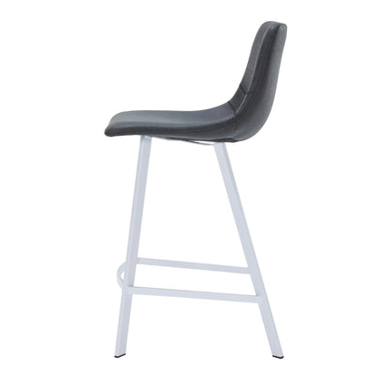 Elland Counter Stool in Leather Padded Seat in White Stainless Steel Set of 2 - Elax Furniture