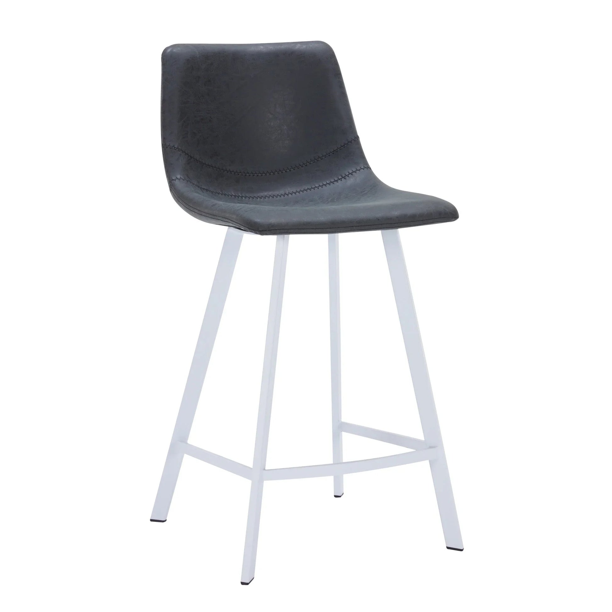 Elland 35” Counter Stool in Leather Padded Seat in White Stainless Steel - Elax Furniture