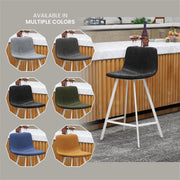 Elland 35” Counter Stool in Leather Padded Seat in White Stainless Steel - Elax Furniture