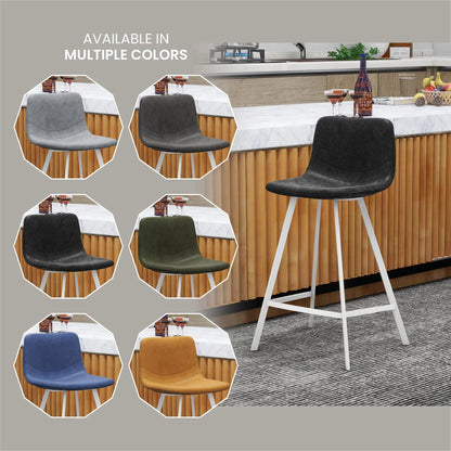 Elland 35” Counter Stool in Leather Padded Seat in White Stainless Steel - Elax Furniture