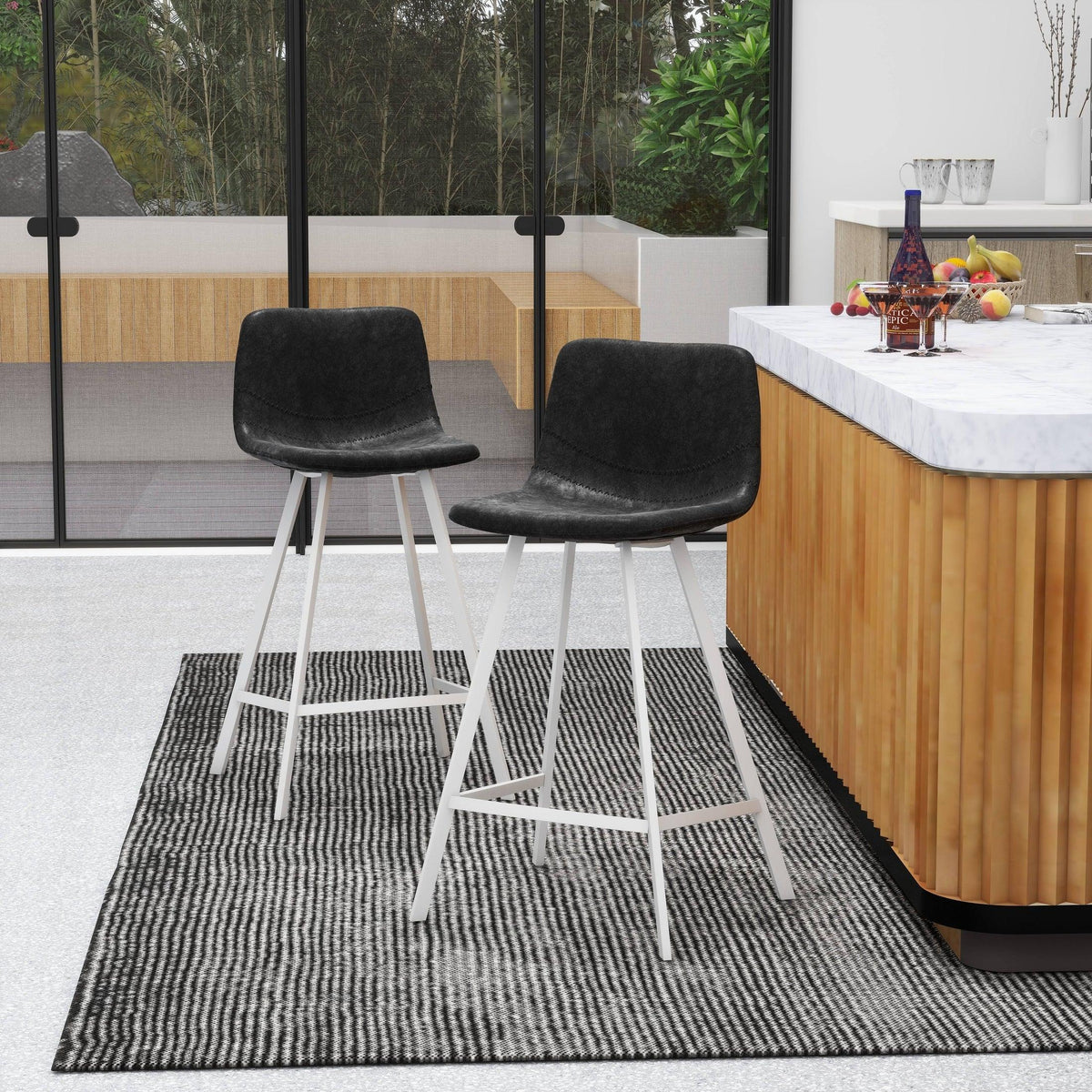 Elland 35” Counter Stool in Leather Padded Seat in White Stainless Steel - Elax Furniture