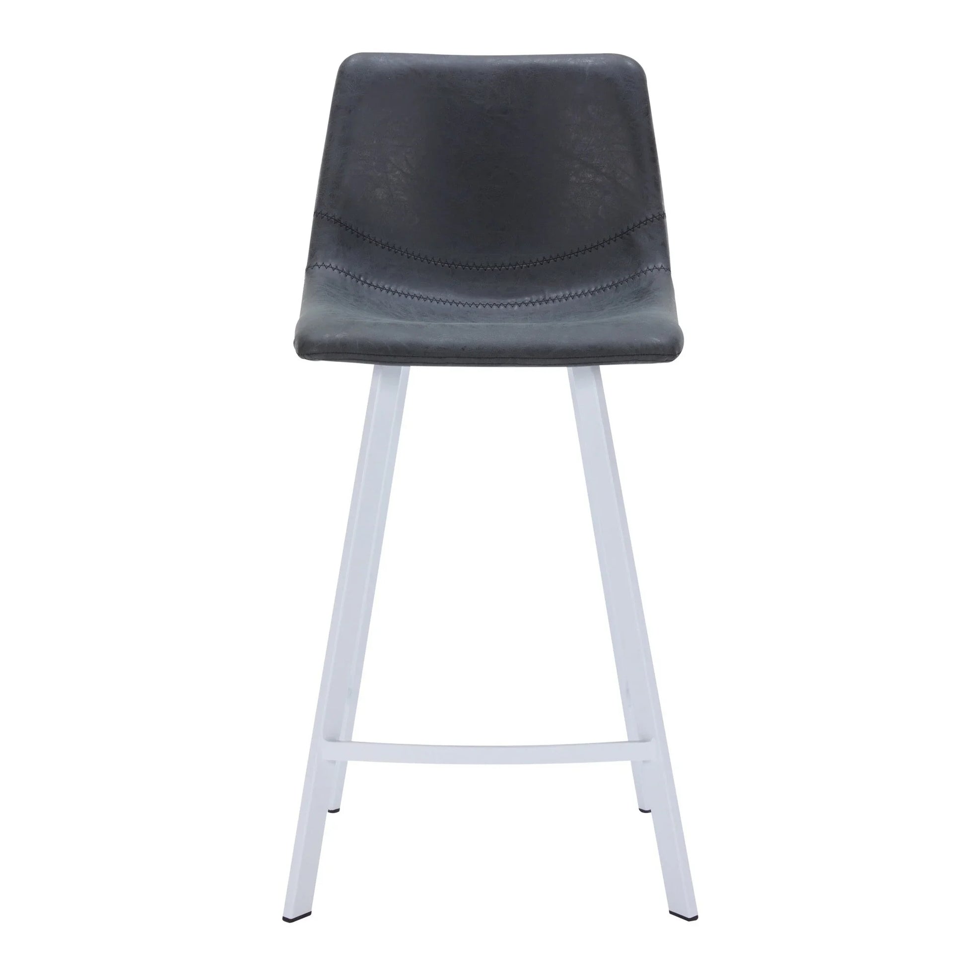Elland 35” Counter Stool in Leather Padded Seat in White Stainless Steel - Elax Furniture