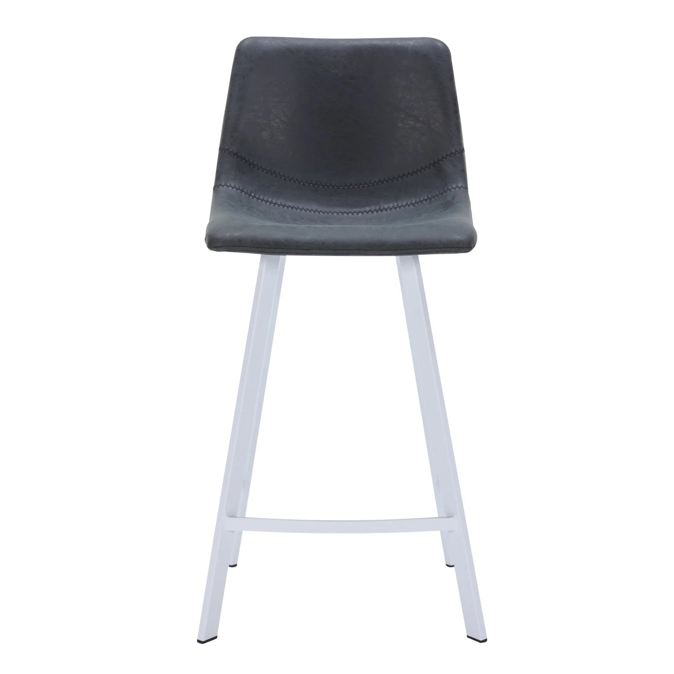 Elland 35” Counter Stool in Leather Padded Seat in White Stainless Steel - Elax Furniture