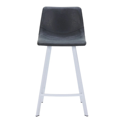 Elland 35” Counter Stool in Leather Padded Seat in White Stainless Steel - Elax Furniture