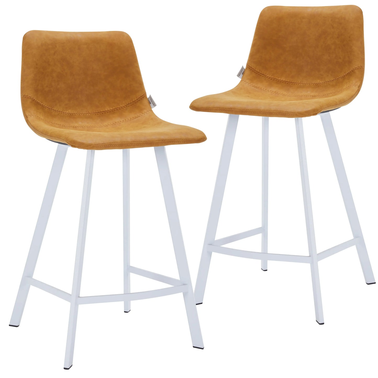Elland Counter Stool in Leather Padded Seat in White Stainless Steel Set of 2 - Elax Furniture