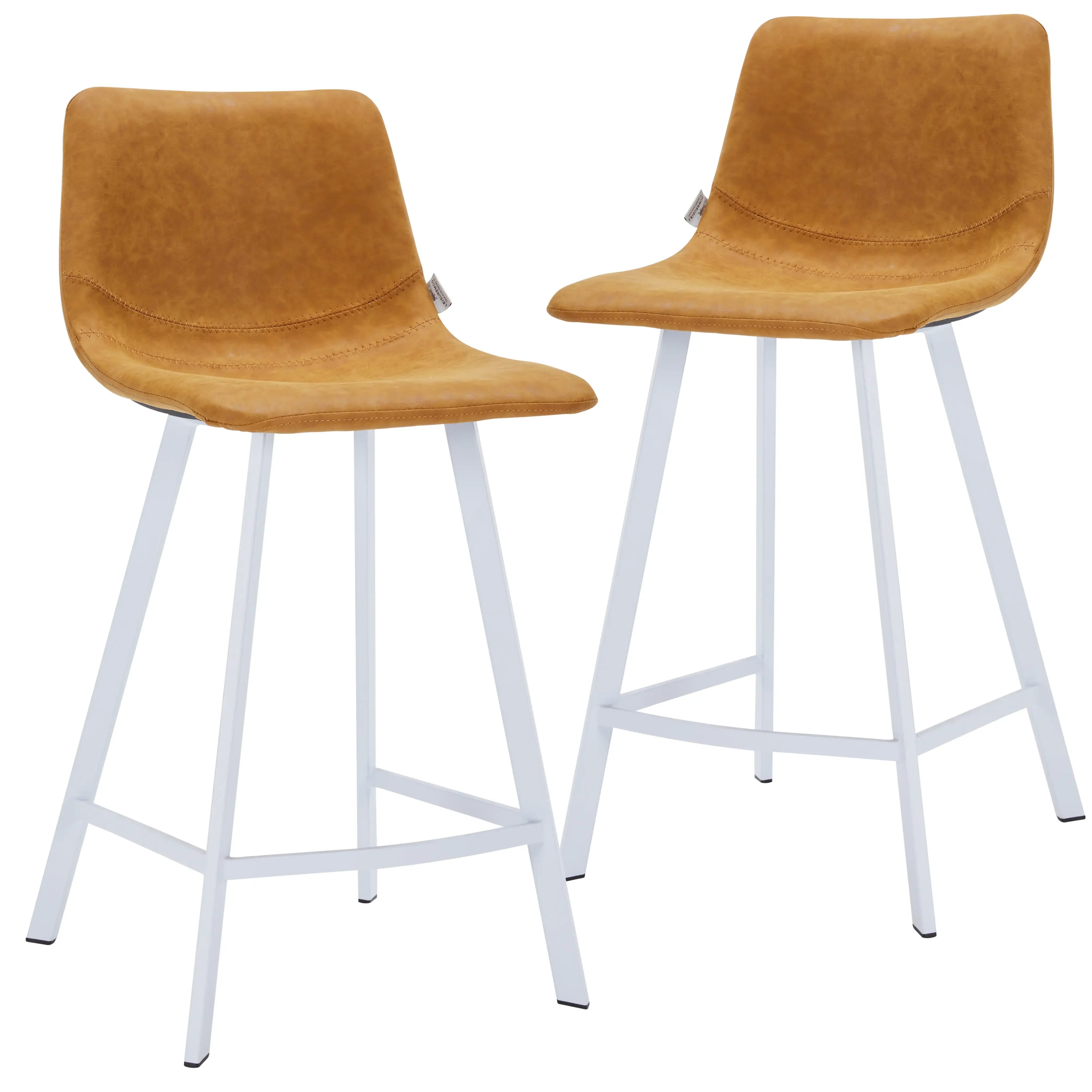 Elland Counter Stool in Leather Padded Seat in White Stainless Steel Set of 2 - Elax Furniture