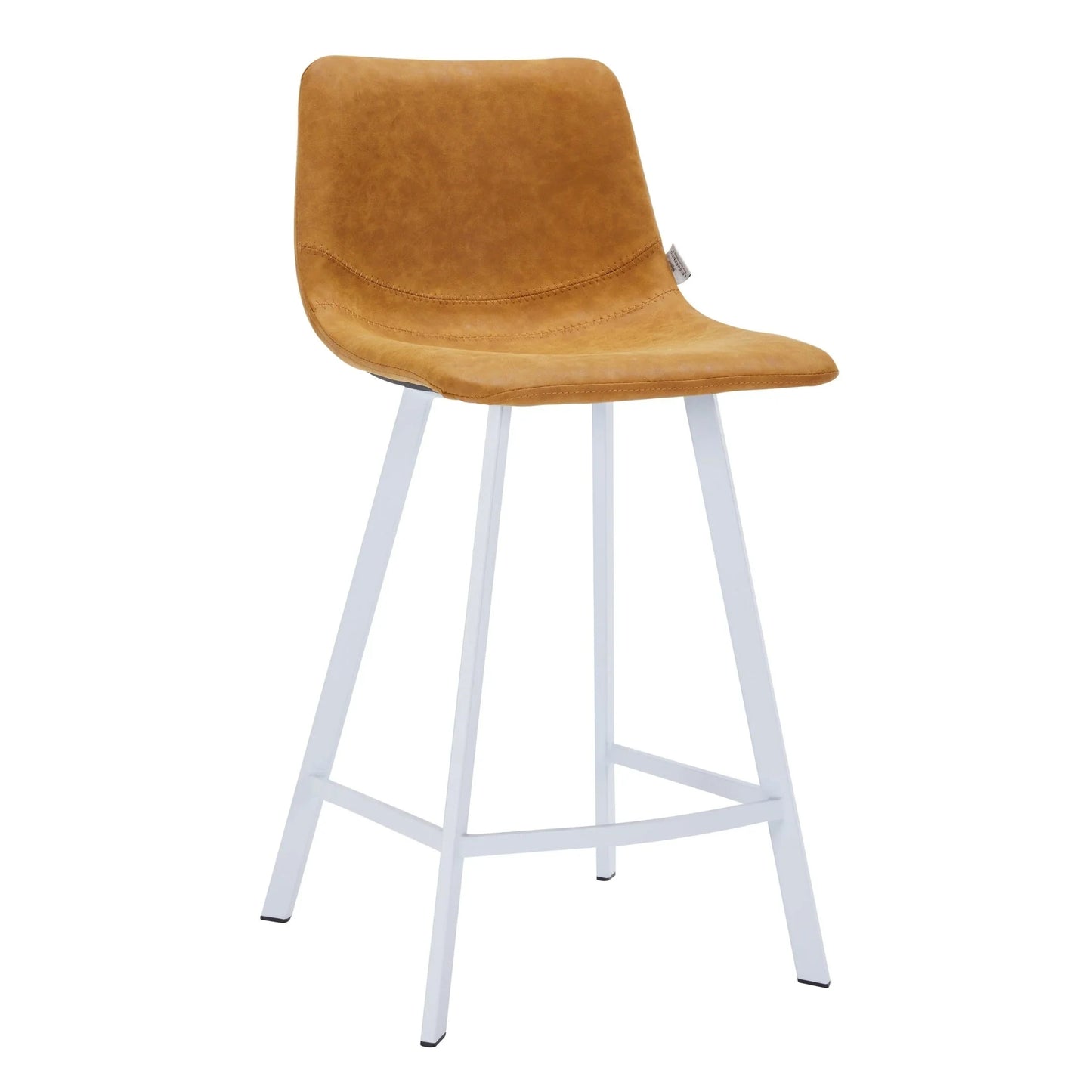 Elland 35” Counter Stool in Leather Padded Seat in White Stainless Steel - Elax Furniture
