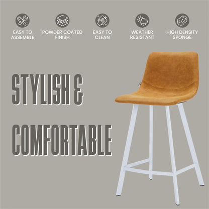 Elland 35” Counter Stool in Leather Padded Seat in White Stainless Steel - Elax Furniture