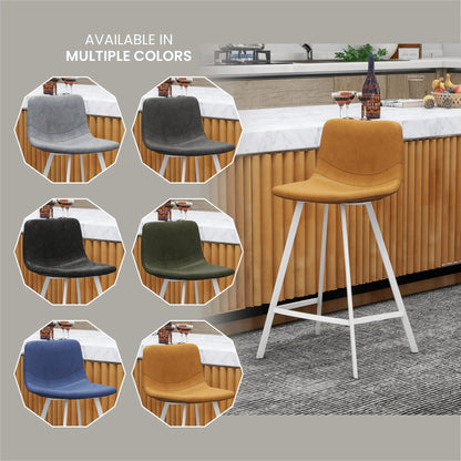 Elland 35” Counter Stool in Leather Padded Seat in White Stainless Steel - Elax Furniture