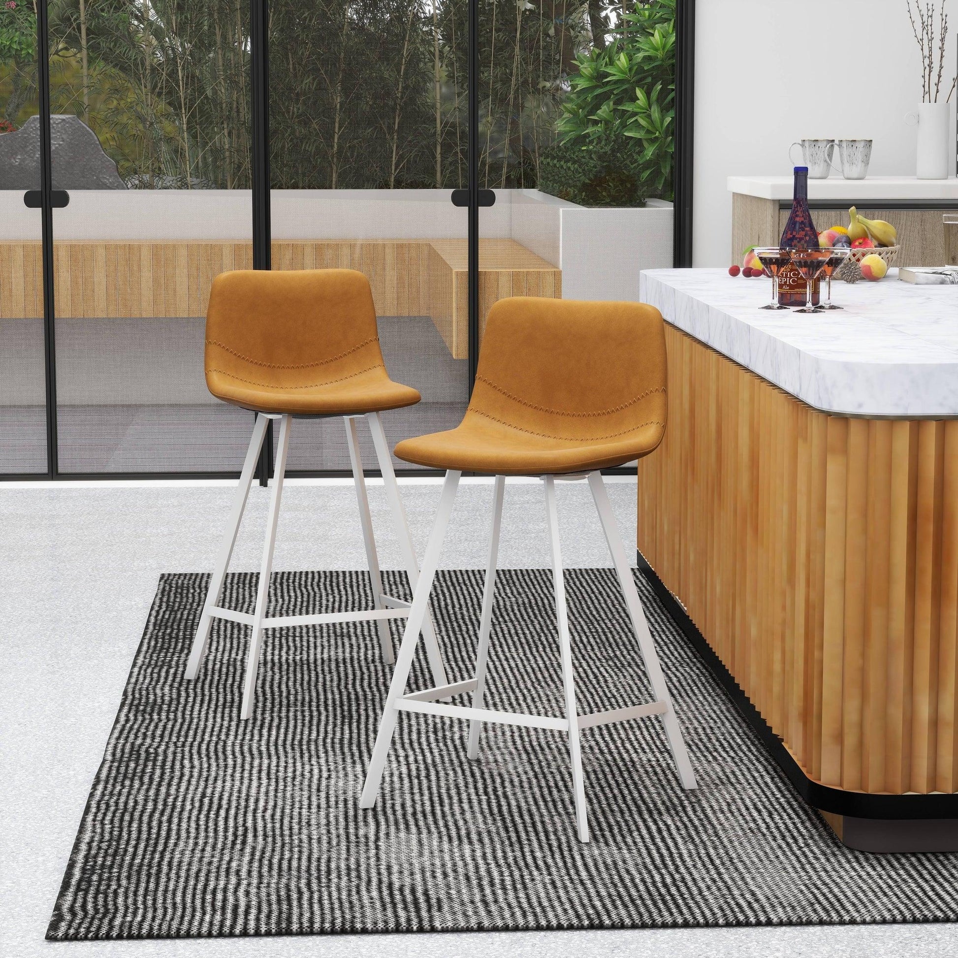 Elland 35” Counter Stool in Leather Padded Seat in White Stainless Steel - Elax Furniture