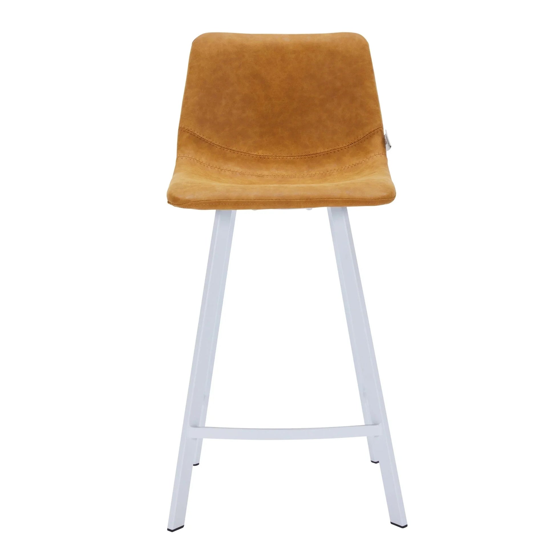 Elland 35” Counter Stool in Leather Padded Seat in White Stainless Steel - Elax Furniture