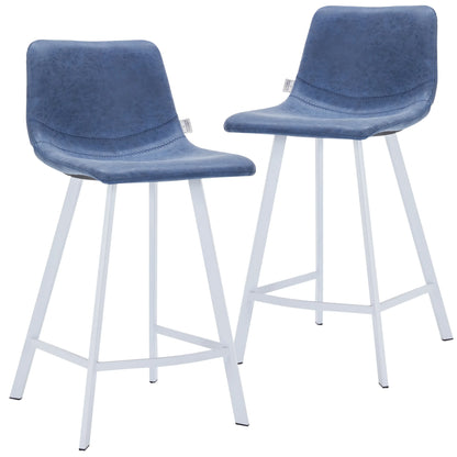 Elland Counter Stool in Leather Padded Seat in White Stainless Steel Set of 2 - Elax Furniture