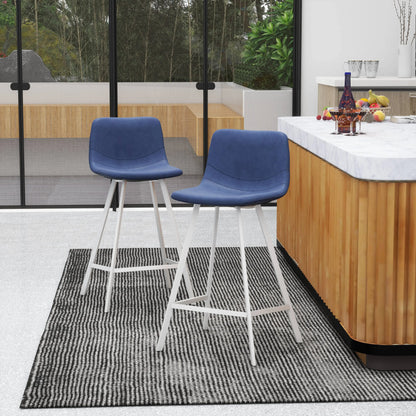 Elland Counter Stool in Leather Padded Seat in White Stainless Steel Set of 2 - Elax Furniture