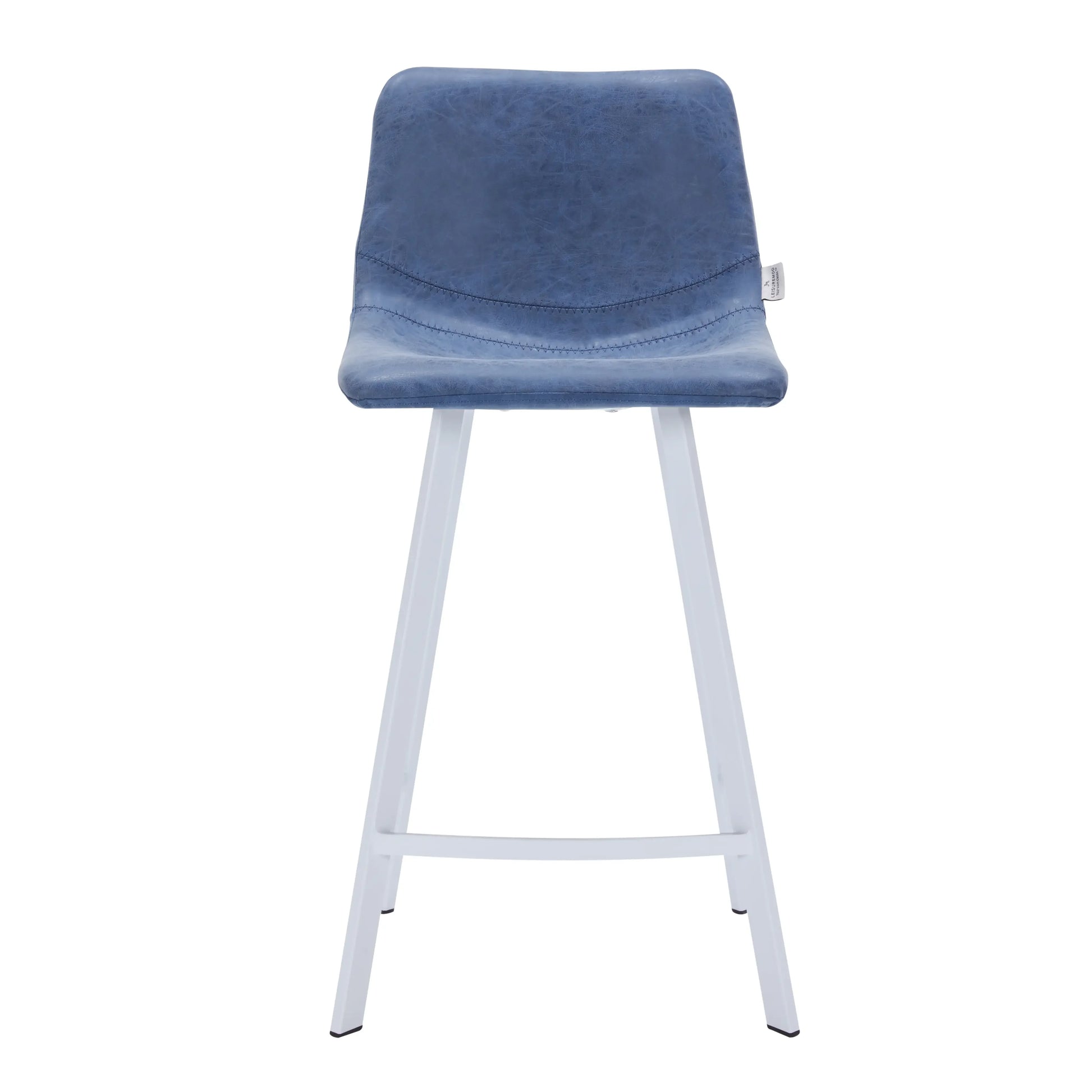 Elland Counter Stool in Leather Padded Seat in White Stainless Steel Set of 2 - Elax Furniture