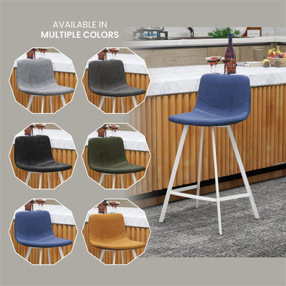 Elland 35” Counter Stool in Leather Padded Seat in White Stainless Steel - Elax Furniture