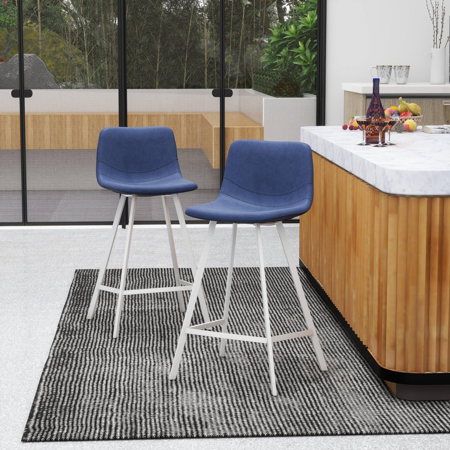 Elland 35” Counter Stool in Leather Padded Seat in White Stainless Steel - Elax Furniture