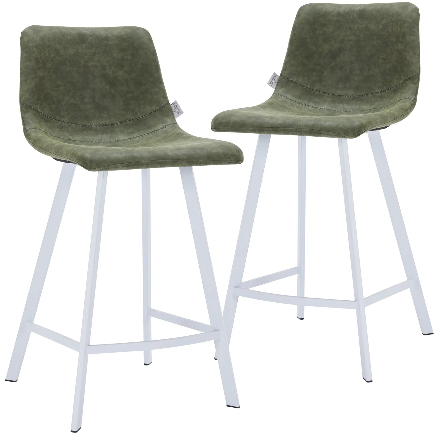 Elland Counter Stool in Leather Padded Seat in White Stainless Steel Set of 2 - Elax Furniture