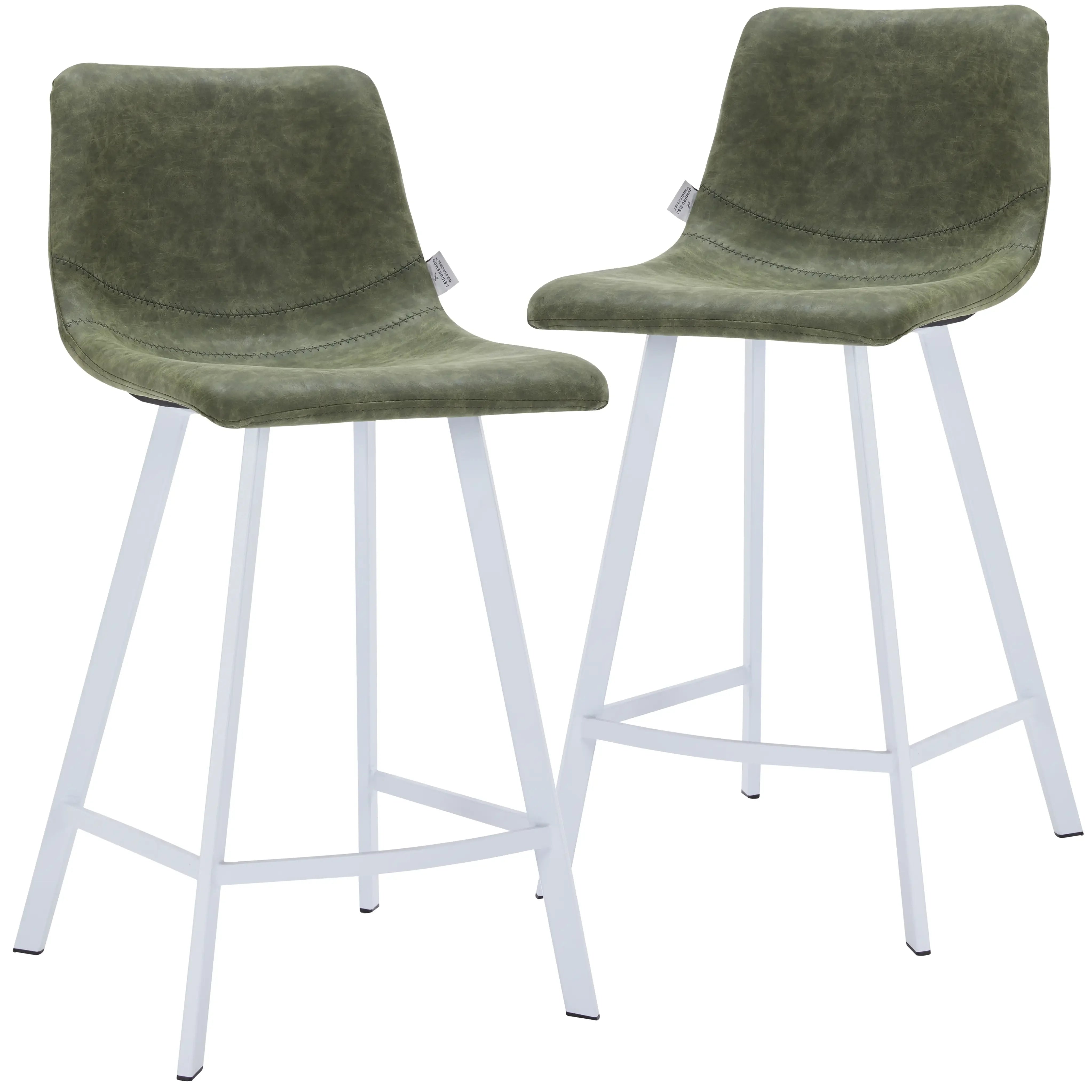 Elland Counter Stool in Leather Padded Seat in White Stainless Steel Set of 2 - Elax Furniture