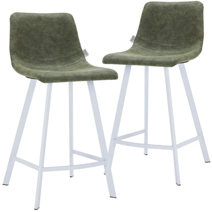 Elland Counter Stool in Leather Padded Seat in White Stainless Steel Set of 2 - Elax Furniture