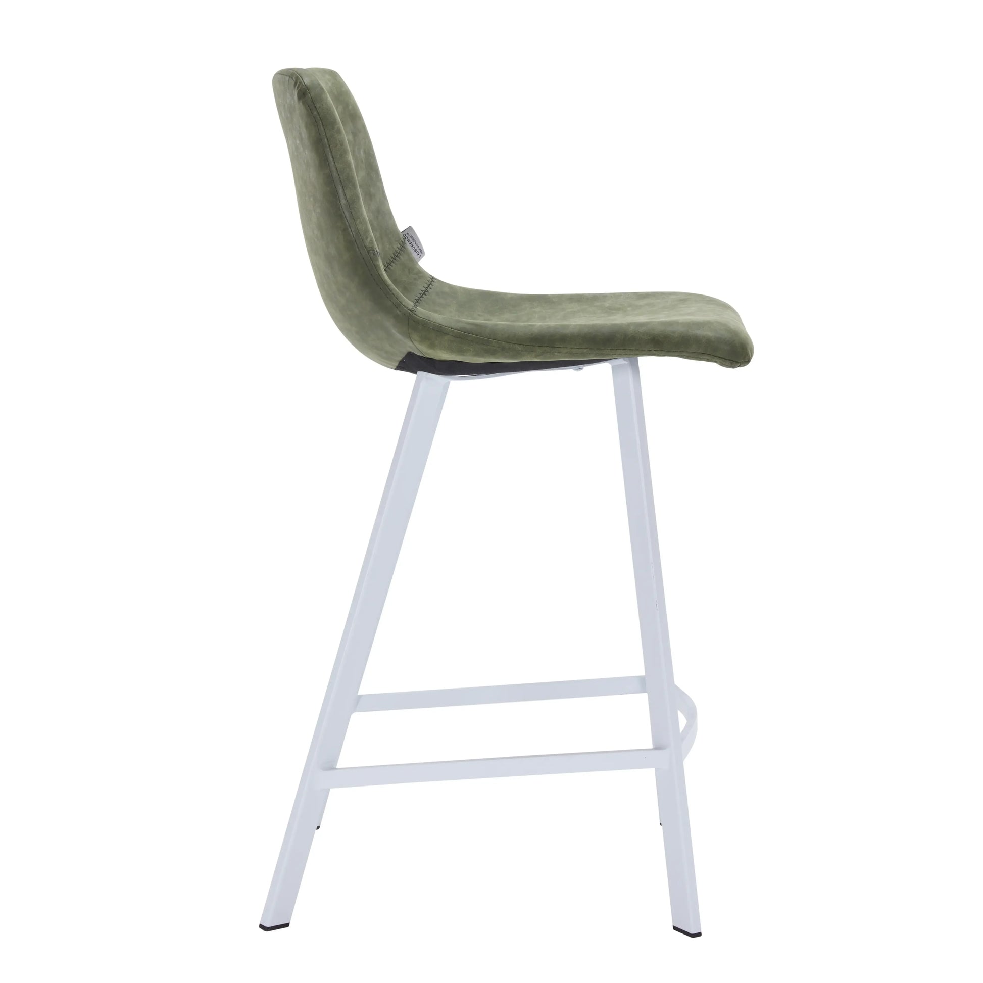 Elland Counter Stool in Leather Padded Seat in White Stainless Steel Set of 2 - Elax Furniture