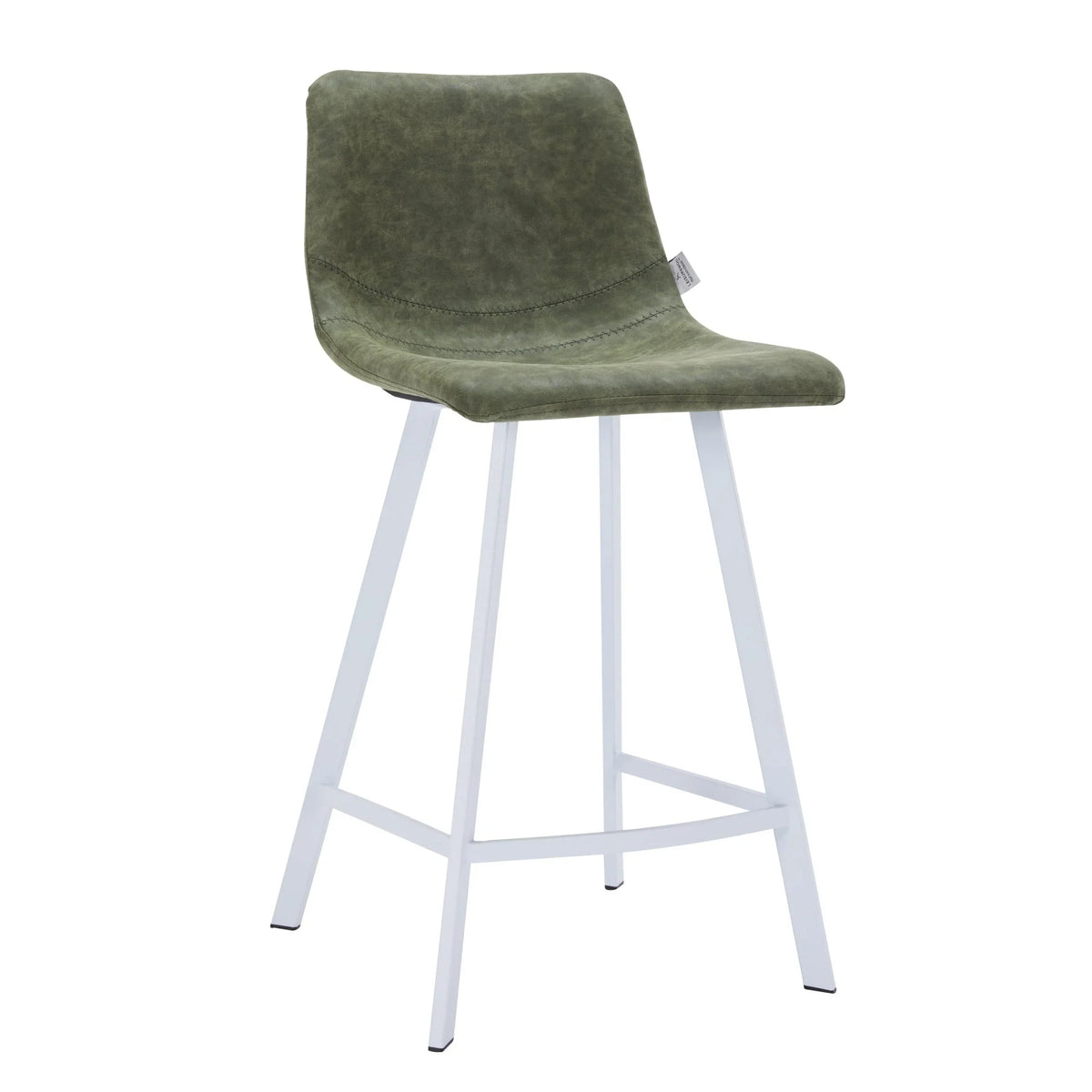Elland 35” Counter Stool in Leather Padded Seat in White Stainless Steel - Elax Furniture