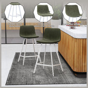 Elland 35” Counter Stool in Leather Padded Seat in White Stainless Steel - Elax Furniture