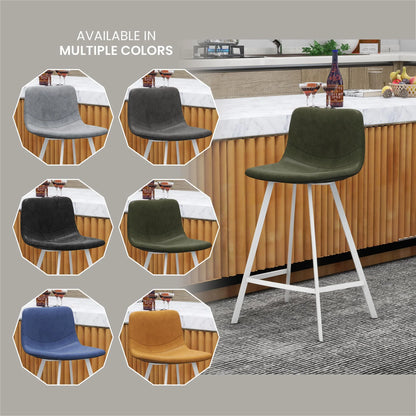 Elland 35” Counter Stool in Leather Padded Seat in White Stainless Steel - Elax Furniture