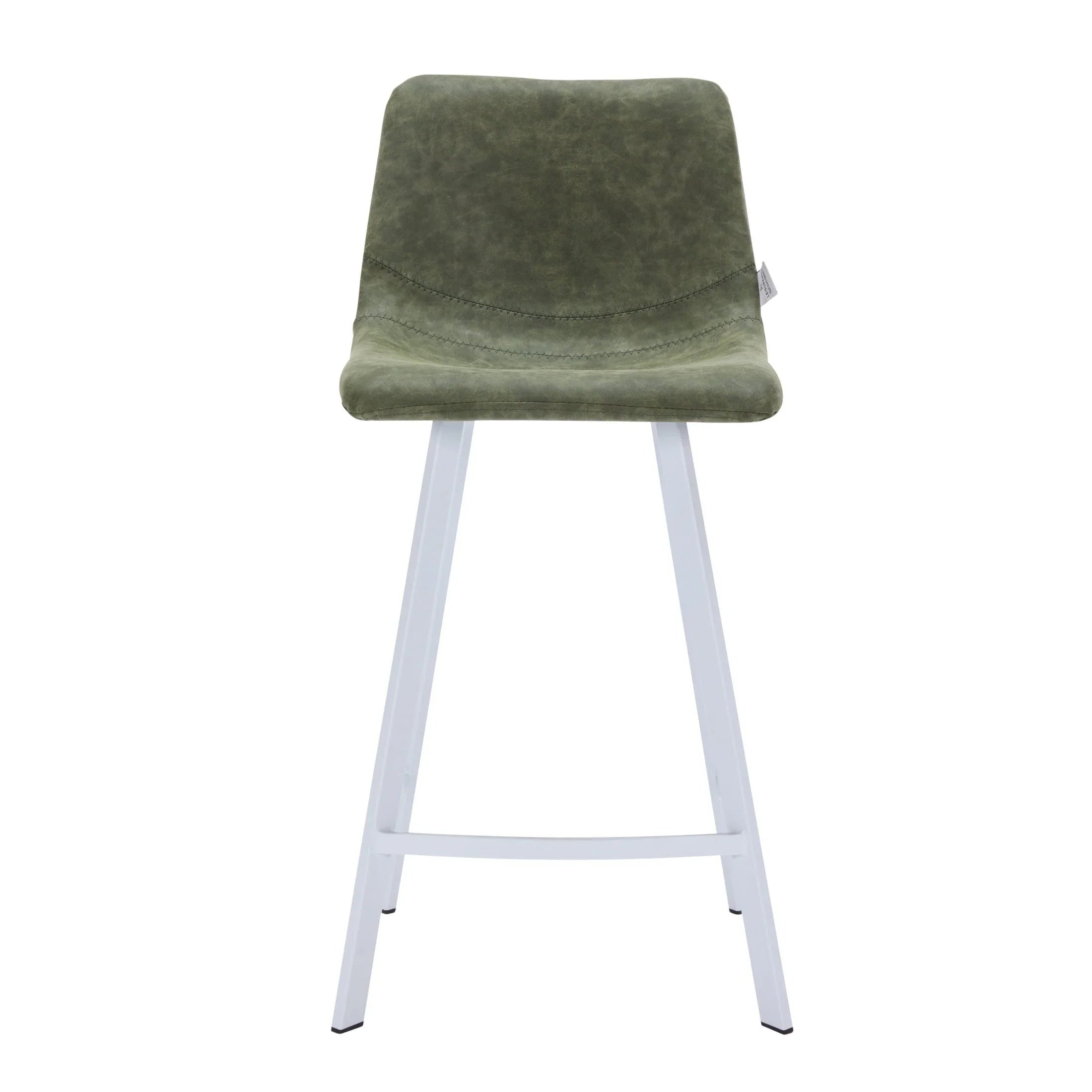 Elland 35” Counter Stool in Leather Padded Seat in White Stainless Steel - Elax Furniture