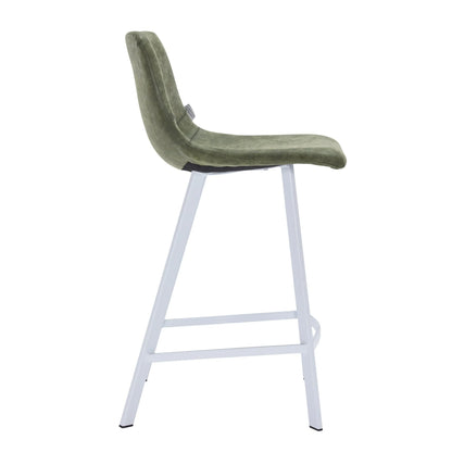 Elland 35” Counter Stool in Leather Padded Seat in White Stainless Steel - Elax Furniture