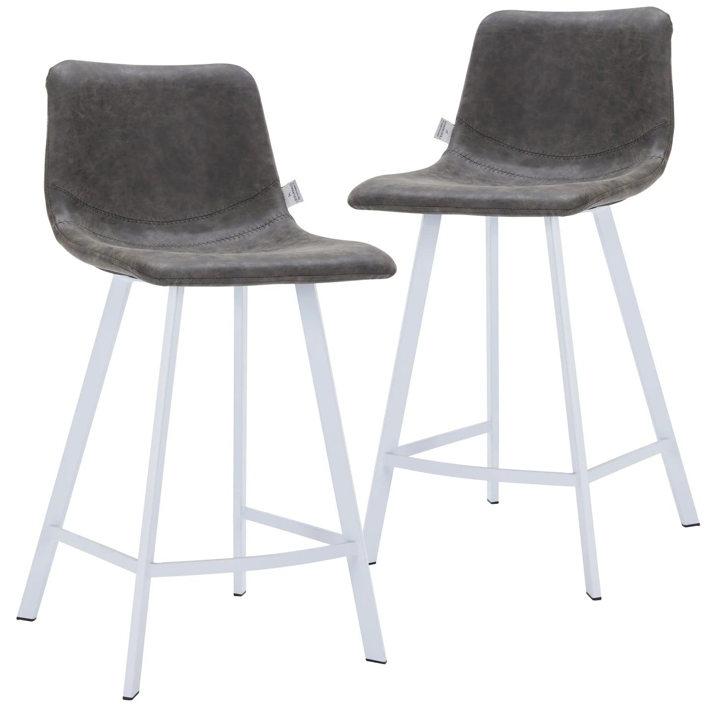 Elland Counter Stool in Leather Padded Seat in White Stainless Steel Set of 2 - Elax Furniture
