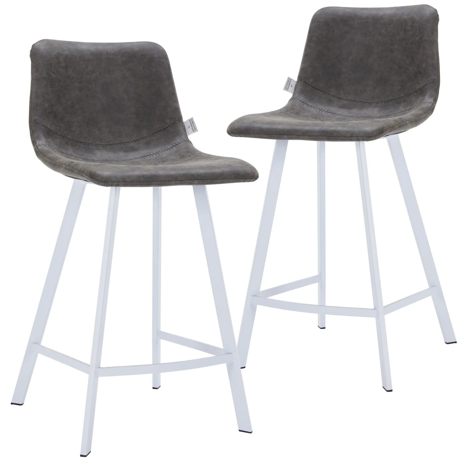 Elland Counter Stool in Leather Padded Seat in White Stainless Steel Set of 2 - Elax Furniture