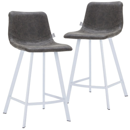 Elland Counter Stool in Leather Padded Seat in White Stainless Steel Set of 2 - Elax Furniture