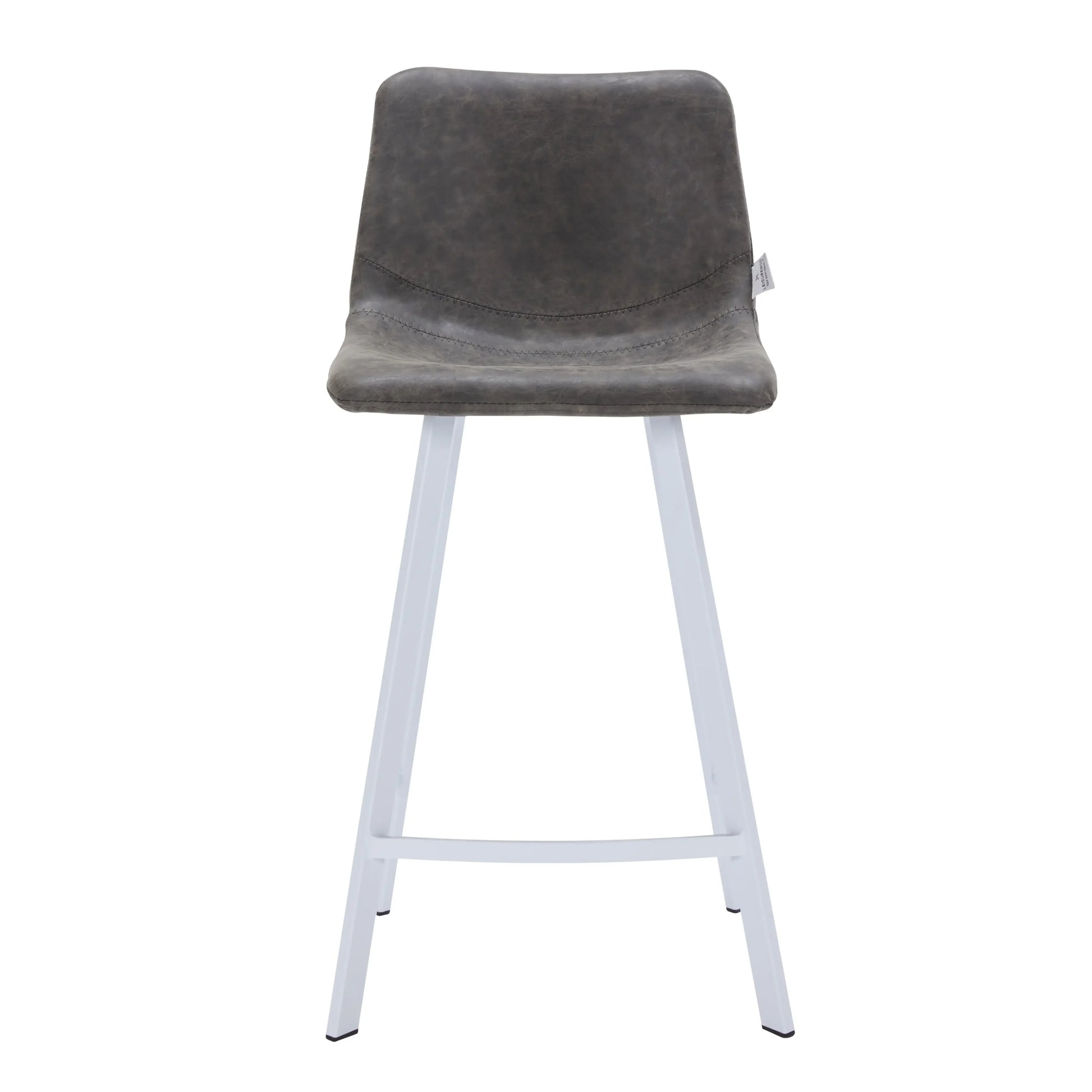 Elland Counter Stool in Leather Padded Seat in White Stainless Steel Set of 2 - Elax Furniture