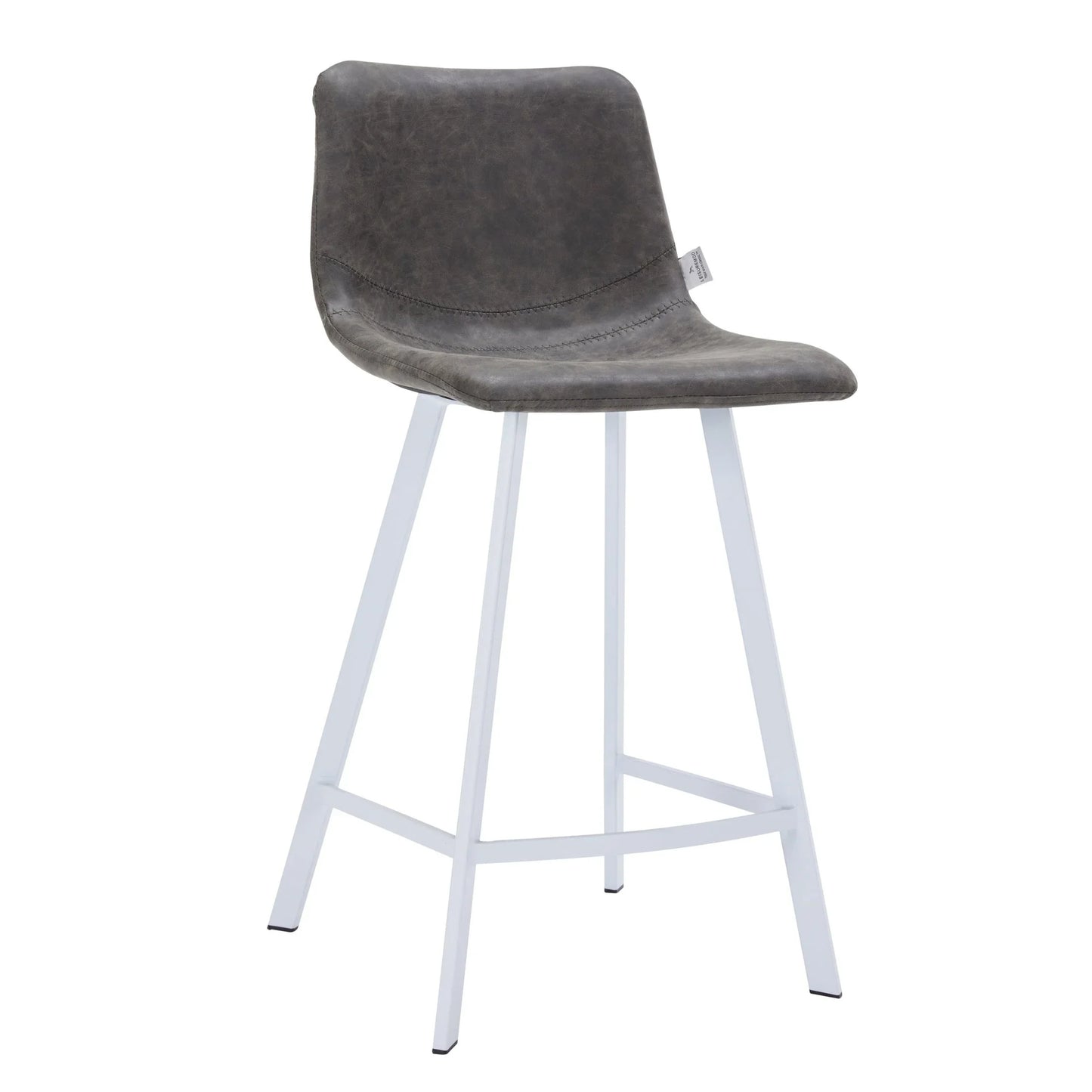 Elland 35” Counter Stool in Leather Padded Seat in White Stainless Steel - Elax Furniture