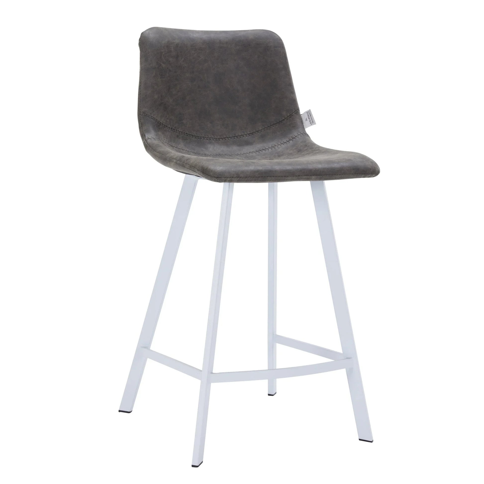 Elland 35” Counter Stool in Leather Padded Seat in White Stainless Steel - Elax Furniture