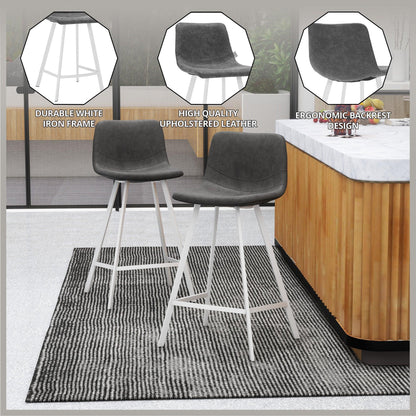 Elland 35” Counter Stool in Leather Padded Seat in White Stainless Steel - Elax Furniture