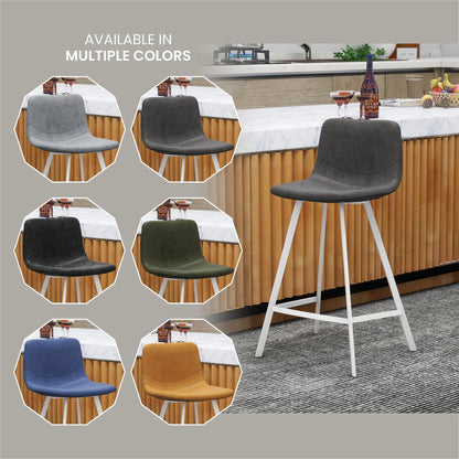 Elland 35” Counter Stool in Leather Padded Seat in White Stainless Steel - Elax Furniture