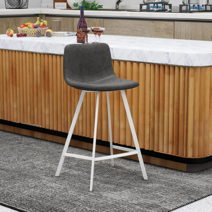 Elland 35” Counter Stool in Leather Padded Seat in White Stainless Steel - Elax Furniture