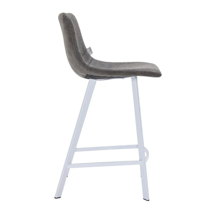 Elland 35” Counter Stool in Leather Padded Seat in White Stainless Steel - Elax Furniture