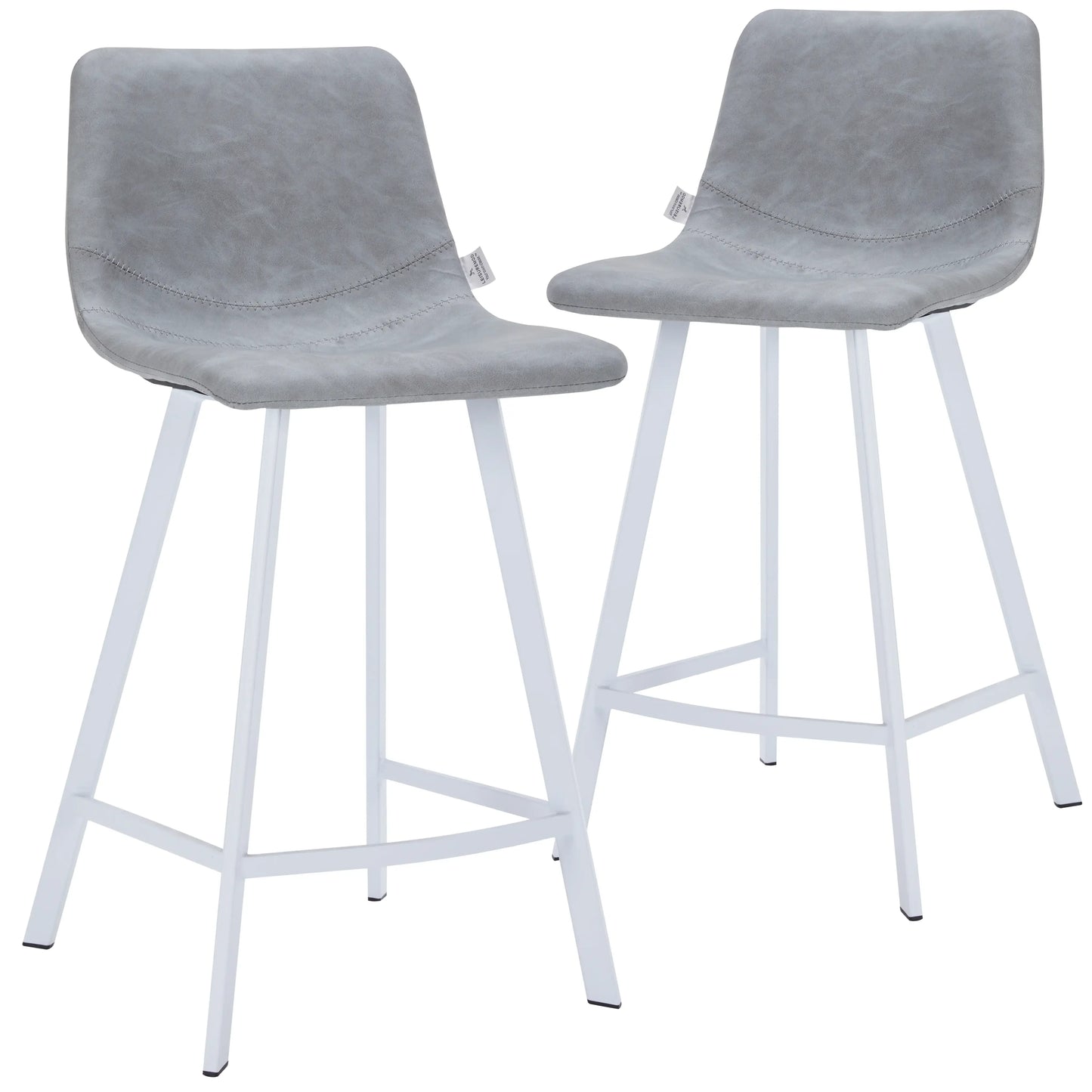 Elland Counter Stool in Leather Padded Seat in White Stainless Steel Set of 2 - Elax Furniture