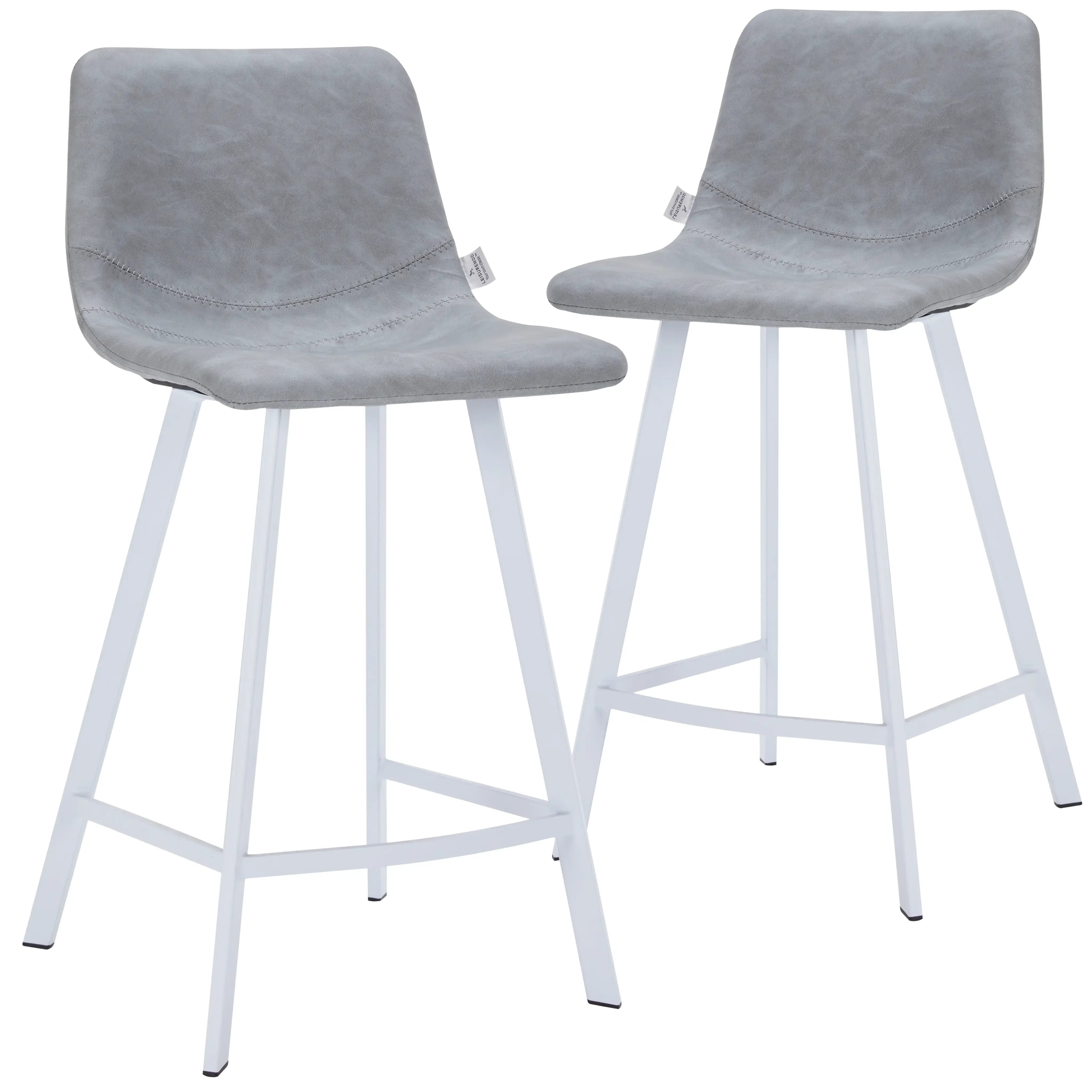 Elland Counter Stool in Leather Padded Seat in White Stainless Steel Set of 2 - Elax Furniture