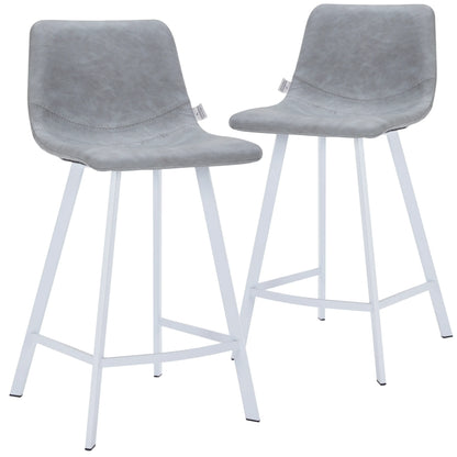 Elland Counter Stool in Leather Padded Seat in White Stainless Steel Set of 2 - Elax Furniture